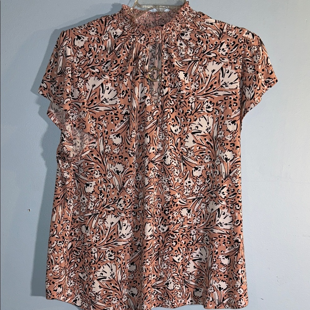 Adrienne Vittadini Peach and Black Floral Blouse plus size 3x